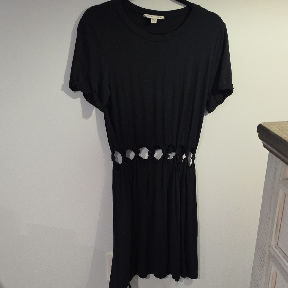 American Eagle Outfitters Black Short Sleeve Cutout Waist Mini Dress